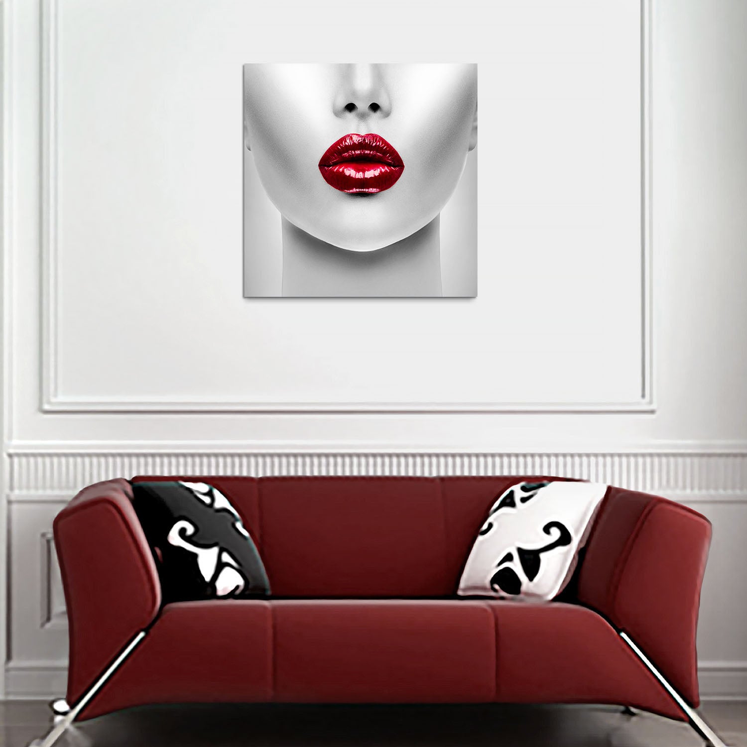 Glossy Red Lips Woman Glass Wall Art 40"x40" - Expo Home Decor