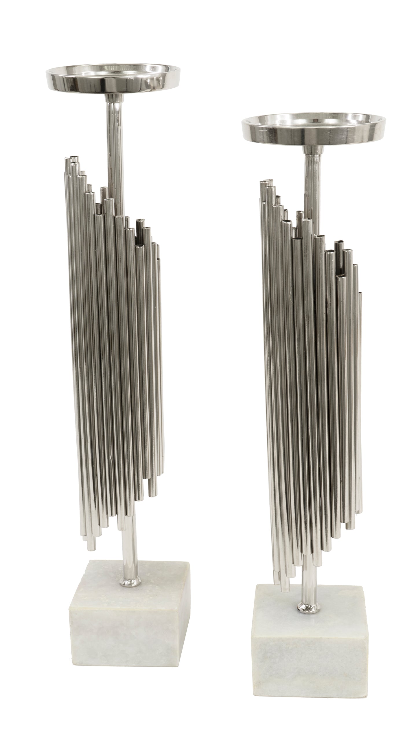 2pc Gold Tube/White Marble Candle Holders Set.