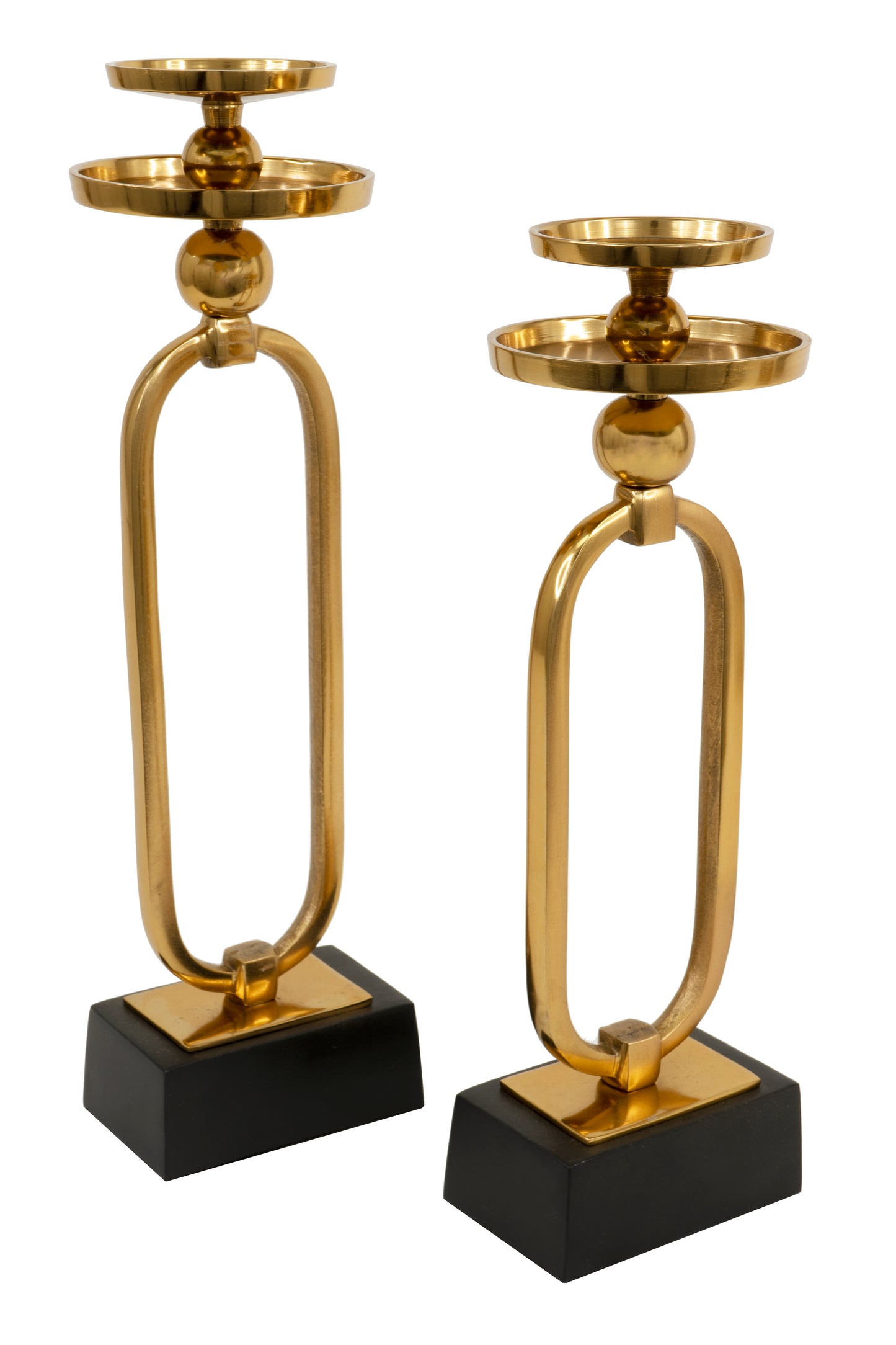 2pc Gold Candle Holder Set Black Base.