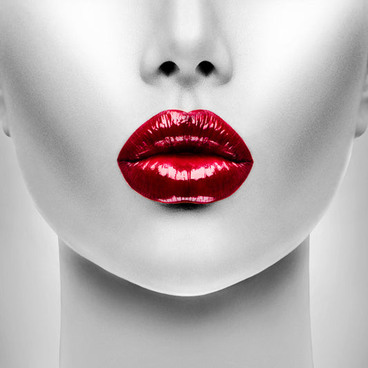 Glossy Red Lips Woman Glass Wall Art 40"x40" - Expo Home Decor